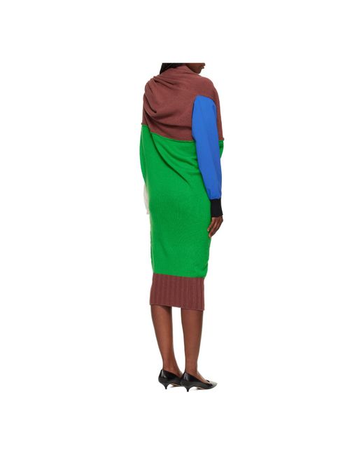Issey Miyake Green Color-Blocked Knit Dress