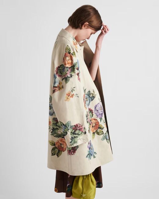 Prada White Floral Printed Coat