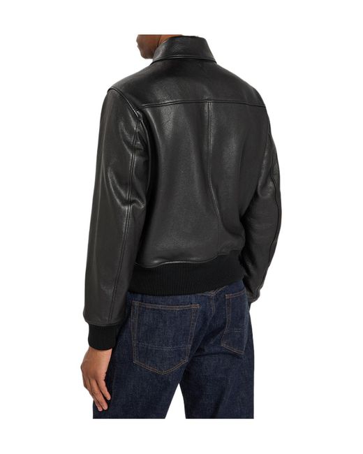AMI Black Grained Leather Bomber Jacket for men
