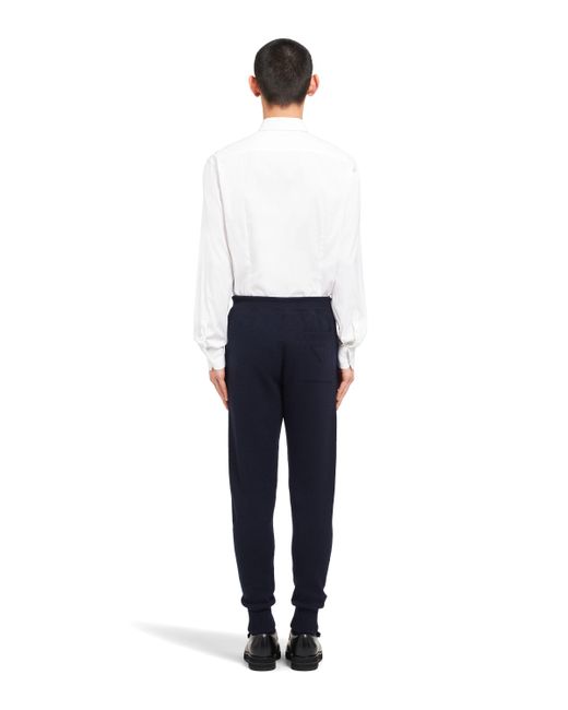 Prada Blue Logo Patch Knitted Track Pants for men