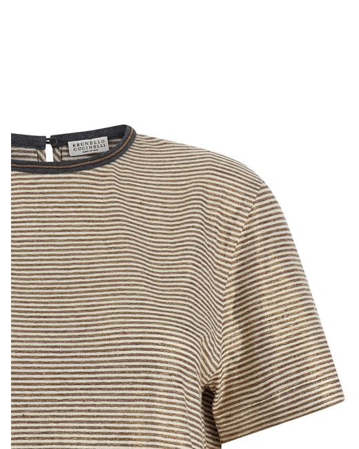 Brunello Cucinelli Natural Shiny Collar Detail T-Shirt