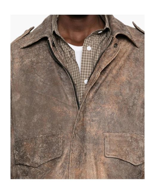 Giorgio Brato Brown Long-Sleeve Leather Jacket