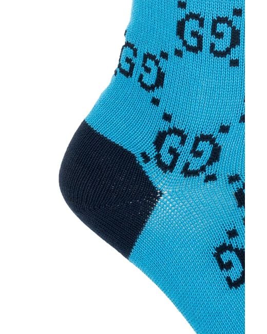 Gucci Blue Monogram-Pattern Intarsia-Knit Socks