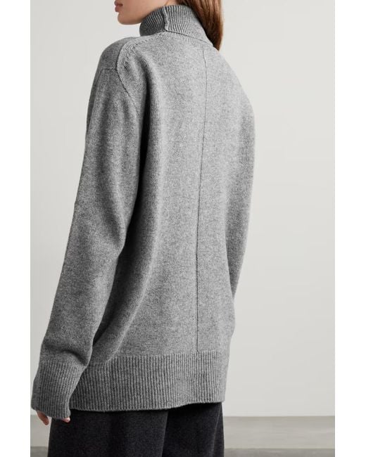 The Row Gray Stepny High-Neck Wool Sweater