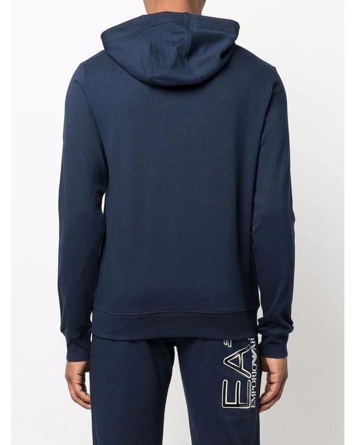 EA7 Blue Logo-Print Rib-Trimmed Hoodie for men