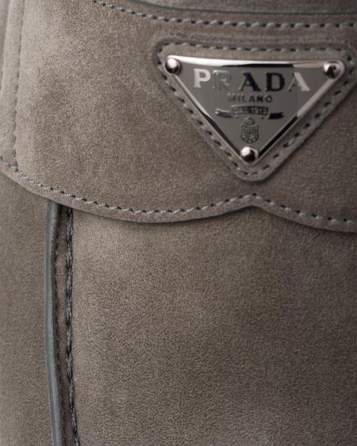 Prada Gray Triangle-Logo Slip On Loafers for men