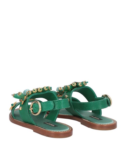 Dolce & Gabbana Green Croc-Embossed Rhinestone Sandals