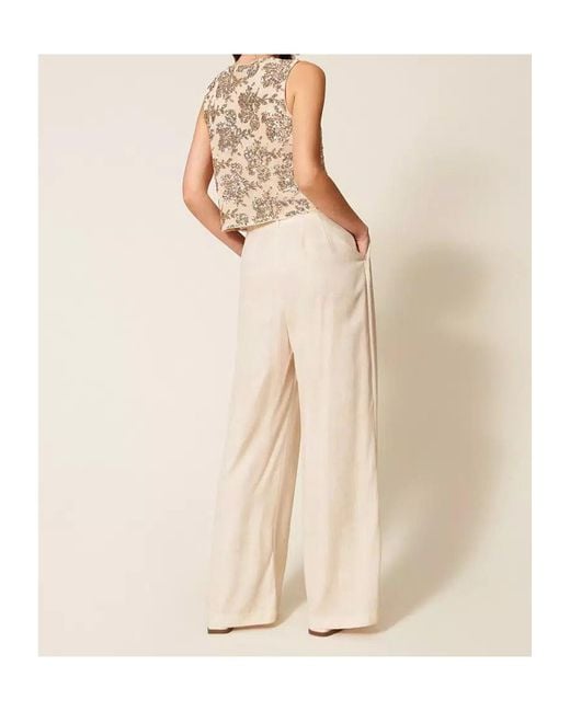 Twinset Natural Pleat-Detail Palazzo Pants