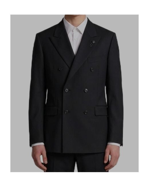 Lardini Black Double-Breasted Classic-Fit Suit for men