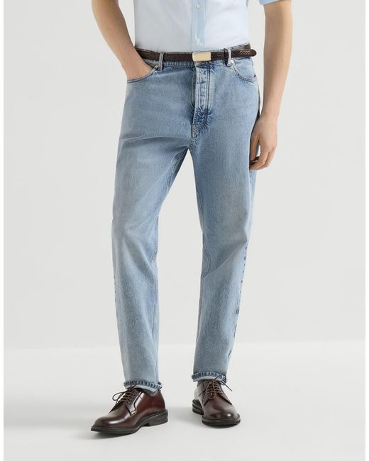 Brunello Cucinelli Blue Denim Iconic-Fit Five-Pocket Trousers for men