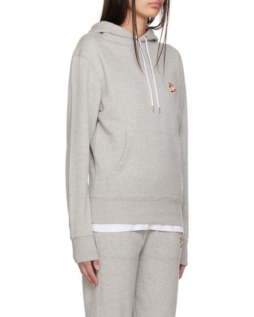 Maison Kitsuné Gray Fox-Embroidered Cotton Hoodie for men