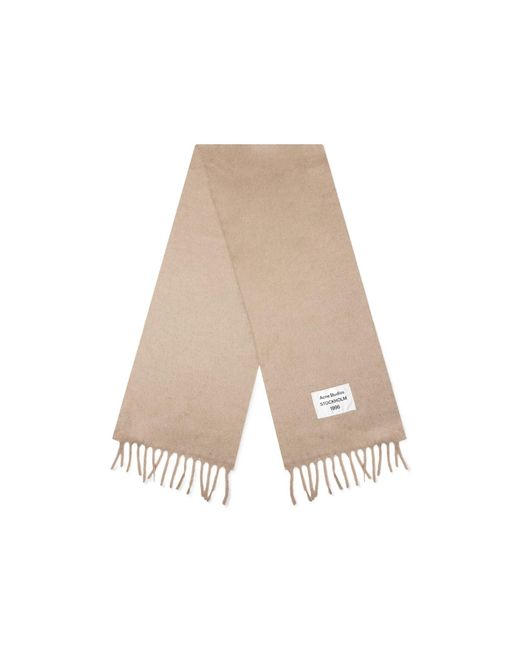 Acne White Logo Patch Fringed Scarf