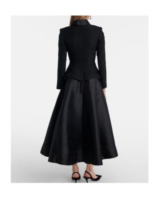 Self-Portrait Black Bouclé Taffeta Midi Dress