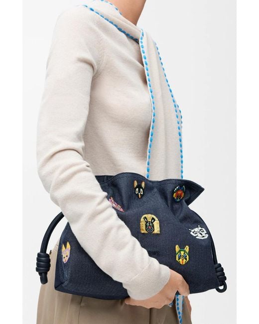 Loewe Blue Logo Detail Embroidered Clutch Bag