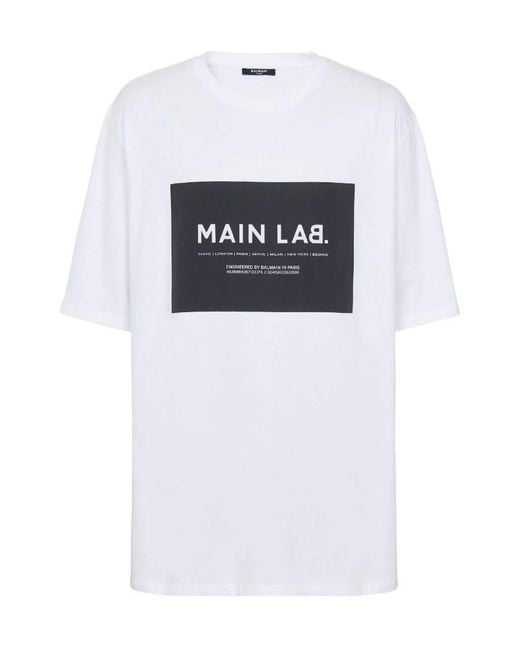 Balmain White Logo Detailed Crewneck T-Shirt for men