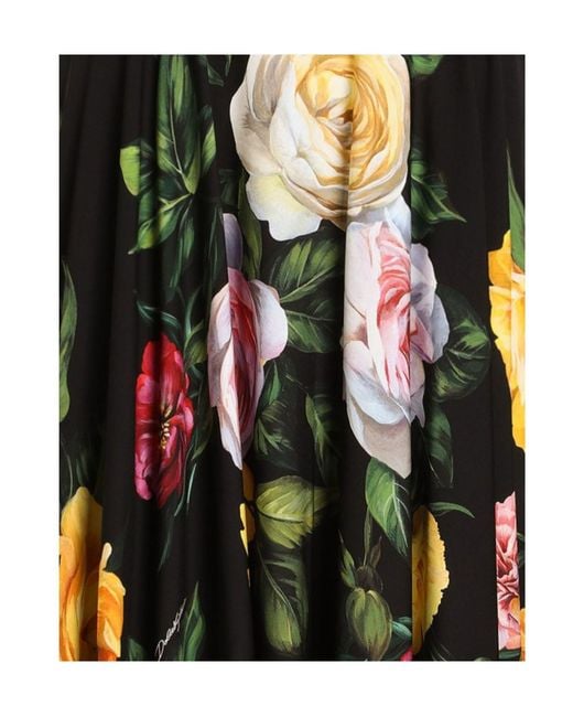 Dolce & Gabbana Black Floral Printed Midi Flared Skirt
