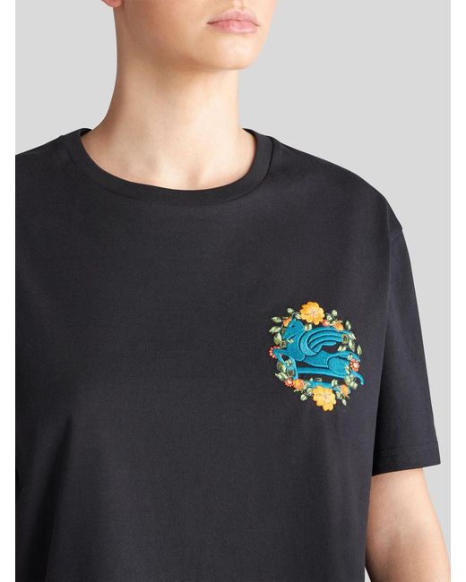 Etro Black Pegaso-Embroidered Cotton T-Shirt