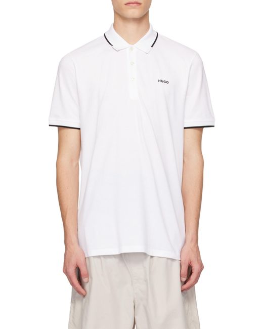 Boss White Hugo Slim-Fit Short-Sleeved Polo Shirt for men