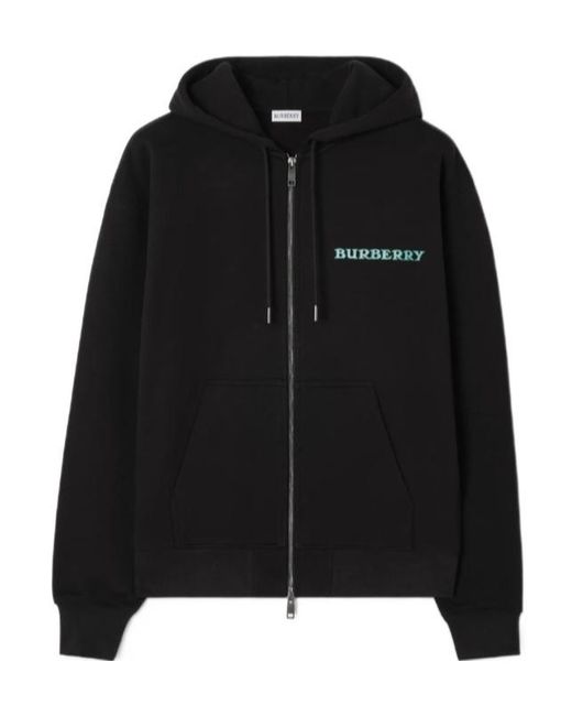 Burberry Black Heritage Logo Cotton Zip Hoodie for men