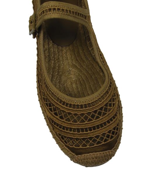 Tory Burch Green Perforated Cotton Mary Jane Espadrilles With Jute Midsole