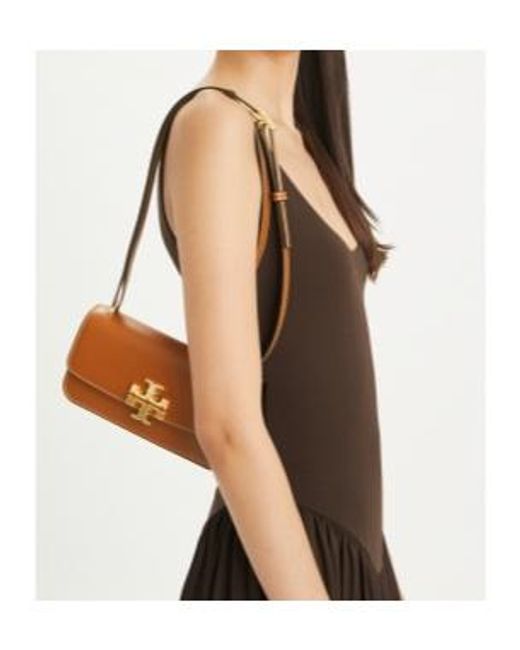Tory Burch Brown Convertible Eleanor Foldover Top Small Shoulder Bag