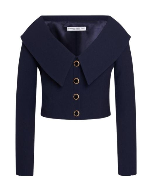 Alessandra Rich Blue Off-Shoulder Tailored Blazer