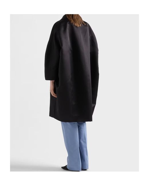 Prada Black Single-Breasted Double Satin Coat