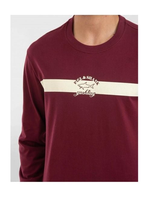 Paul & Shark Red Round Collar And Long-Sleeved T-Shirt for men