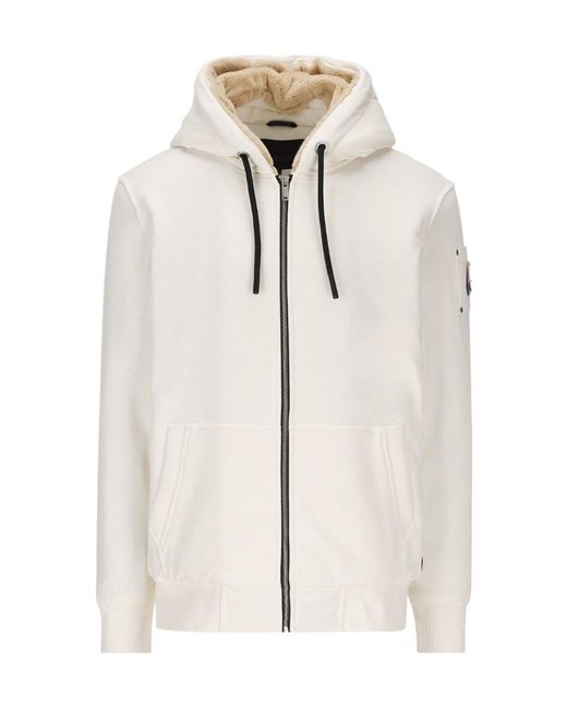Moose Knuckles White Logo-Plaque Drawstring Zipped Hoodie for men