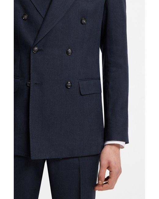 Boss Blue Boss Linen Blend Double-Breasted Suits for men