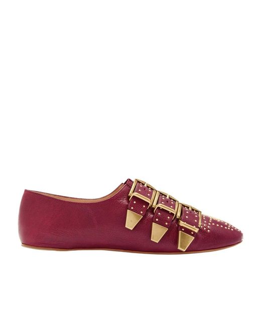 Chloé Red Susan Stud-Embellished Grained Leather Flats