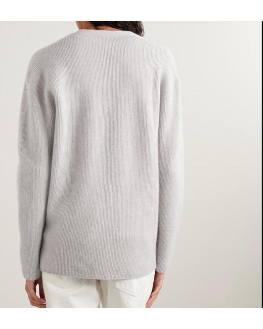 The Row White Maser Ribbed Cashmere Cardigan