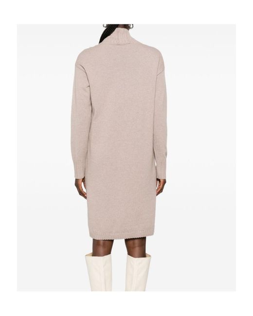 Fabiana Filippi Natural Ribbed Mock-Neck Knitted Dress