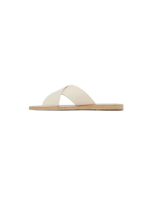 Ancient Greek Sandals White Thais Flat Leather Sandals
