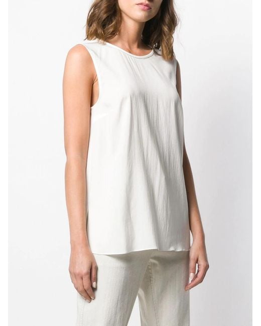 Brunello Cucinelli White Sleeveless Flared Blouse