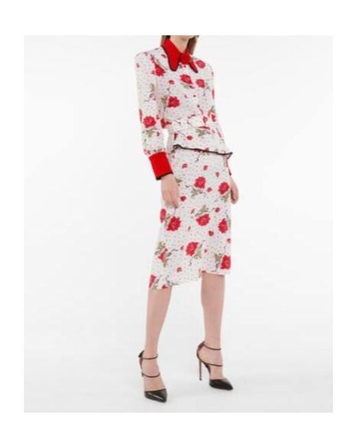 Rodarte White High-Waisted Printed Silk Crepe Midi Skirt