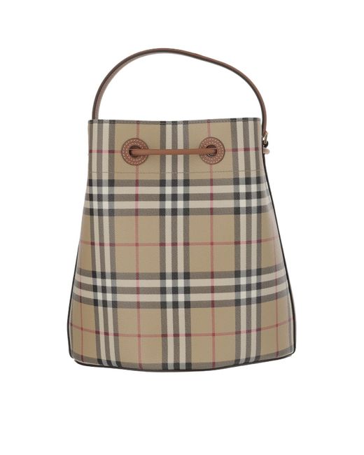 Burberry Gray Small Check Bucket Bag