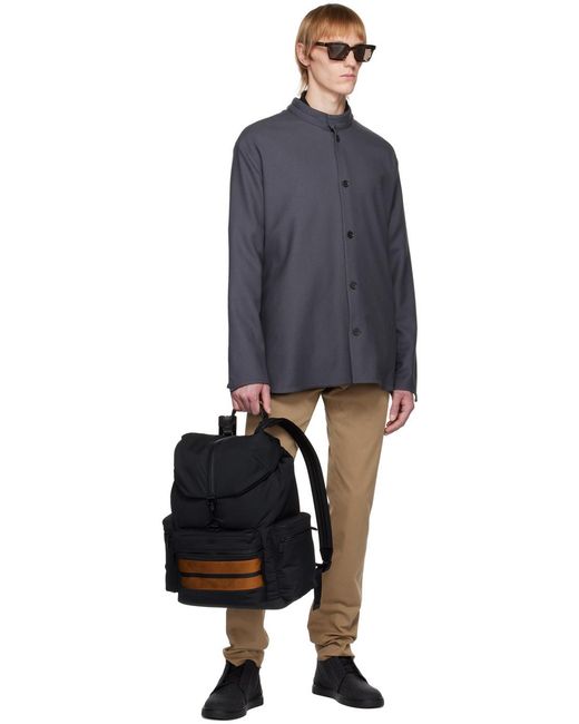 Zegna Black Logo Printed Stripe-Trim Backpack for men