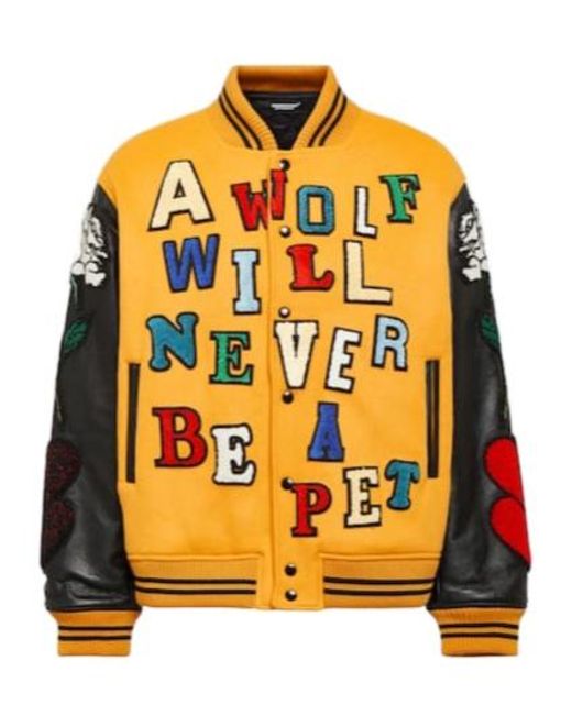 Undercover Orange Appliqué Wool-Blend Varsity Jacket for men
