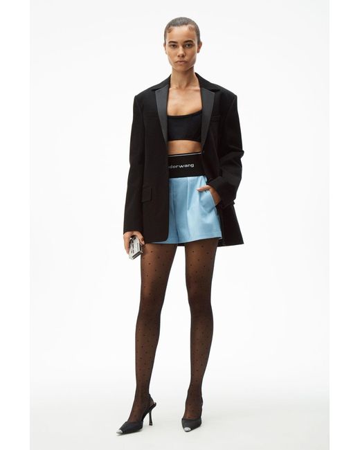 Alexander Wang Blue High-Rise Logo-Print Two-Tone Shorts