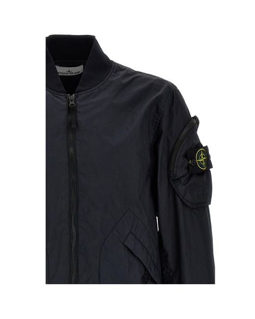 Stone Island Blue Logo Patch Zip-Up Bomber Jacket for men