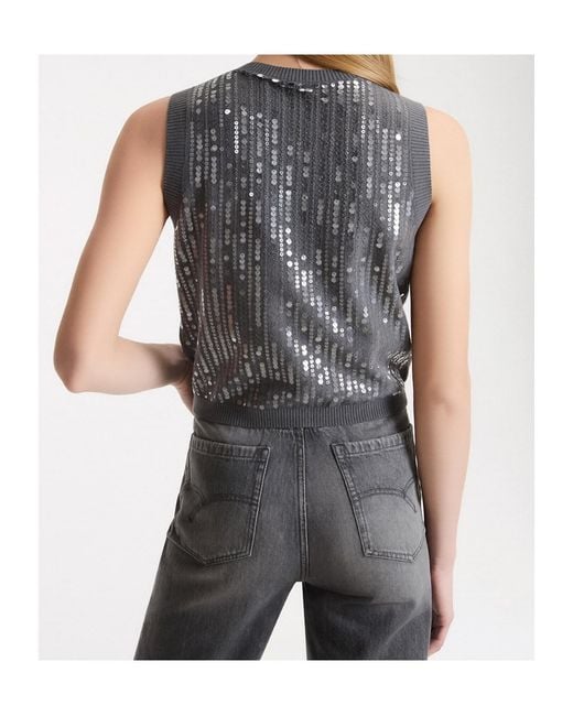 Marella Gray Button-Front Sequin Vest