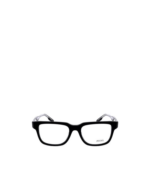Zegna White Rectangular Frame Glasses for men