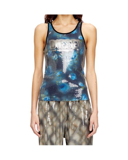 DIESEL Blue T-Unky Floral Print Jersey Top