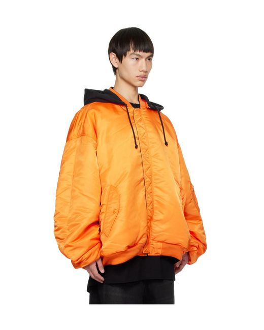 Vetements Black Hooded Bomber Jacket for men