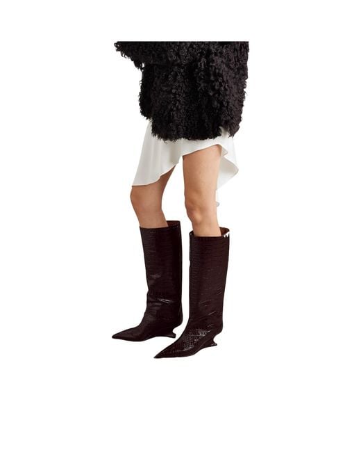Paris Texas Brown Croc-Effect Leather Knee Boots