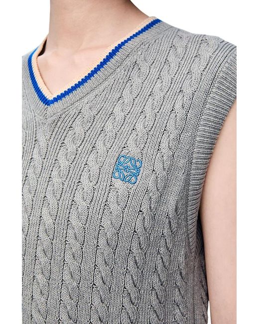 Loewe Gray Cable Knit V-Neck Knitted Top