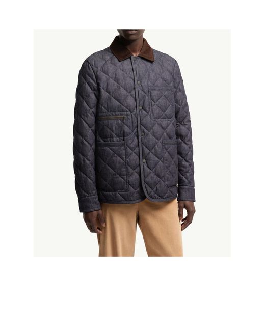Moncler Blue Kryen Diamond Quilted Denim Down Shirt Jacket for men