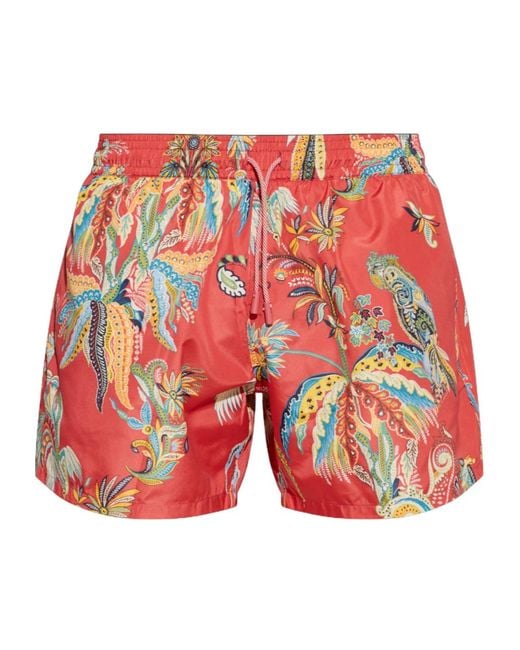 Etro Red Paisley Printed Swim Shorts for men