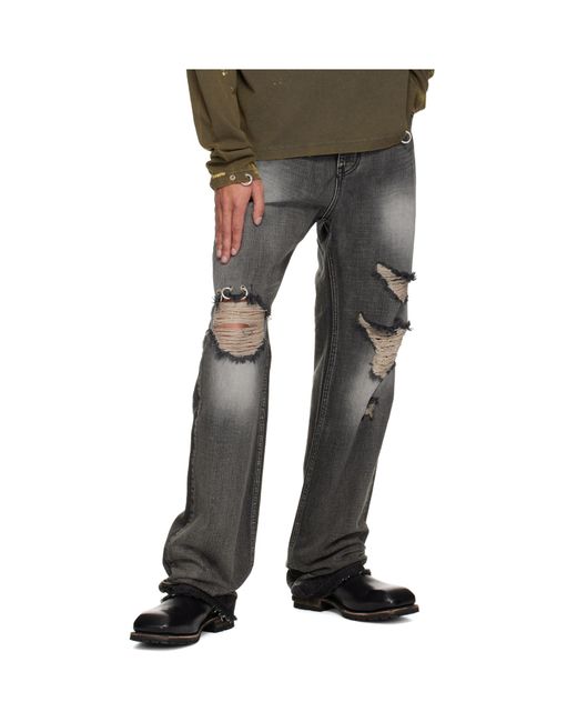 we11done Gray Ripped Denim Trouser for men